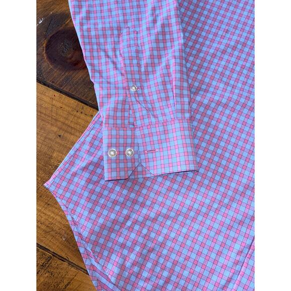 Mens Bonobos Purple Blue Pink Checkered Long Sleeve Slim Fit Button Down Shirt L - Picture 6 of 9